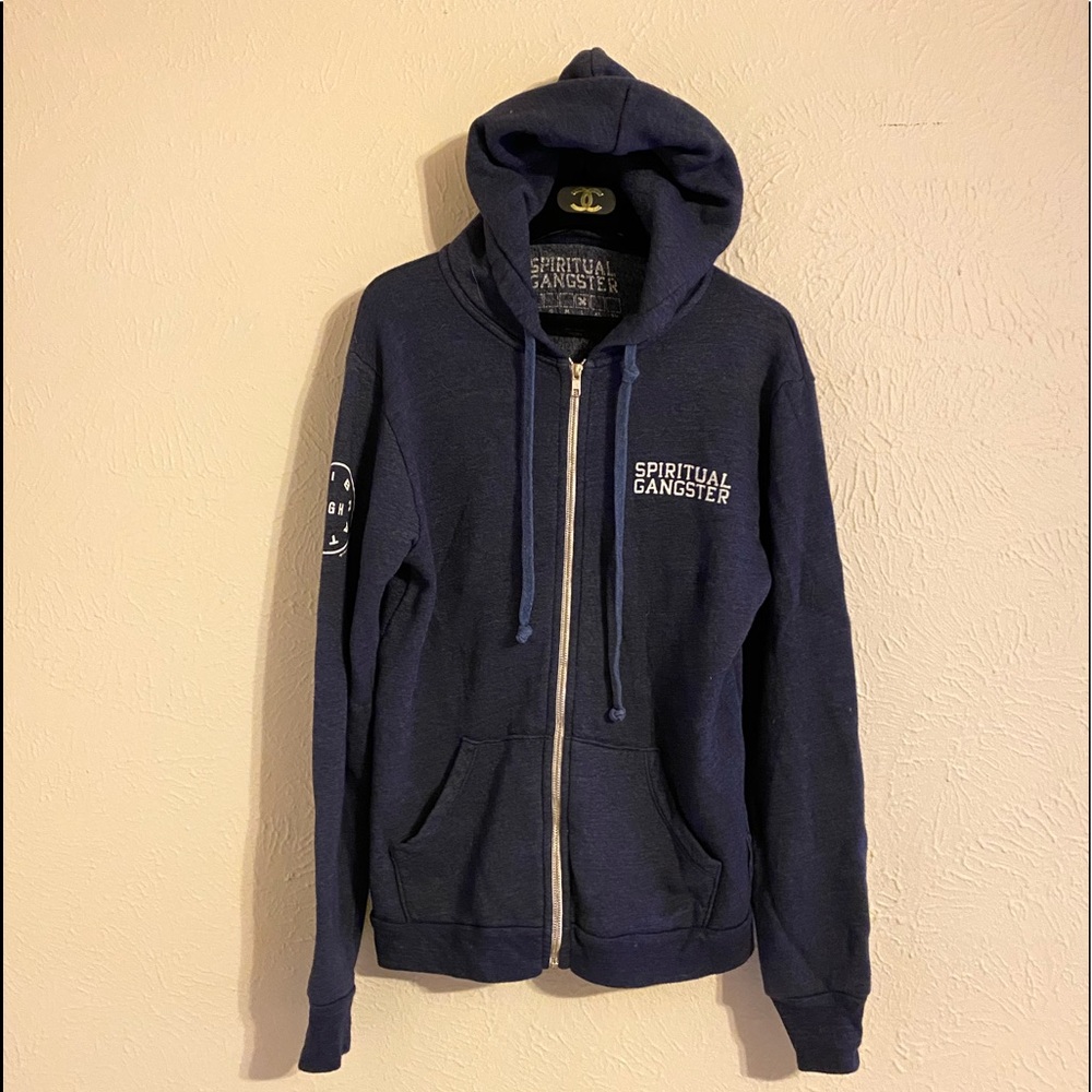 Spiritual Gangster blue zipper hoodie sweatshirt jacket lounge yoga athletics